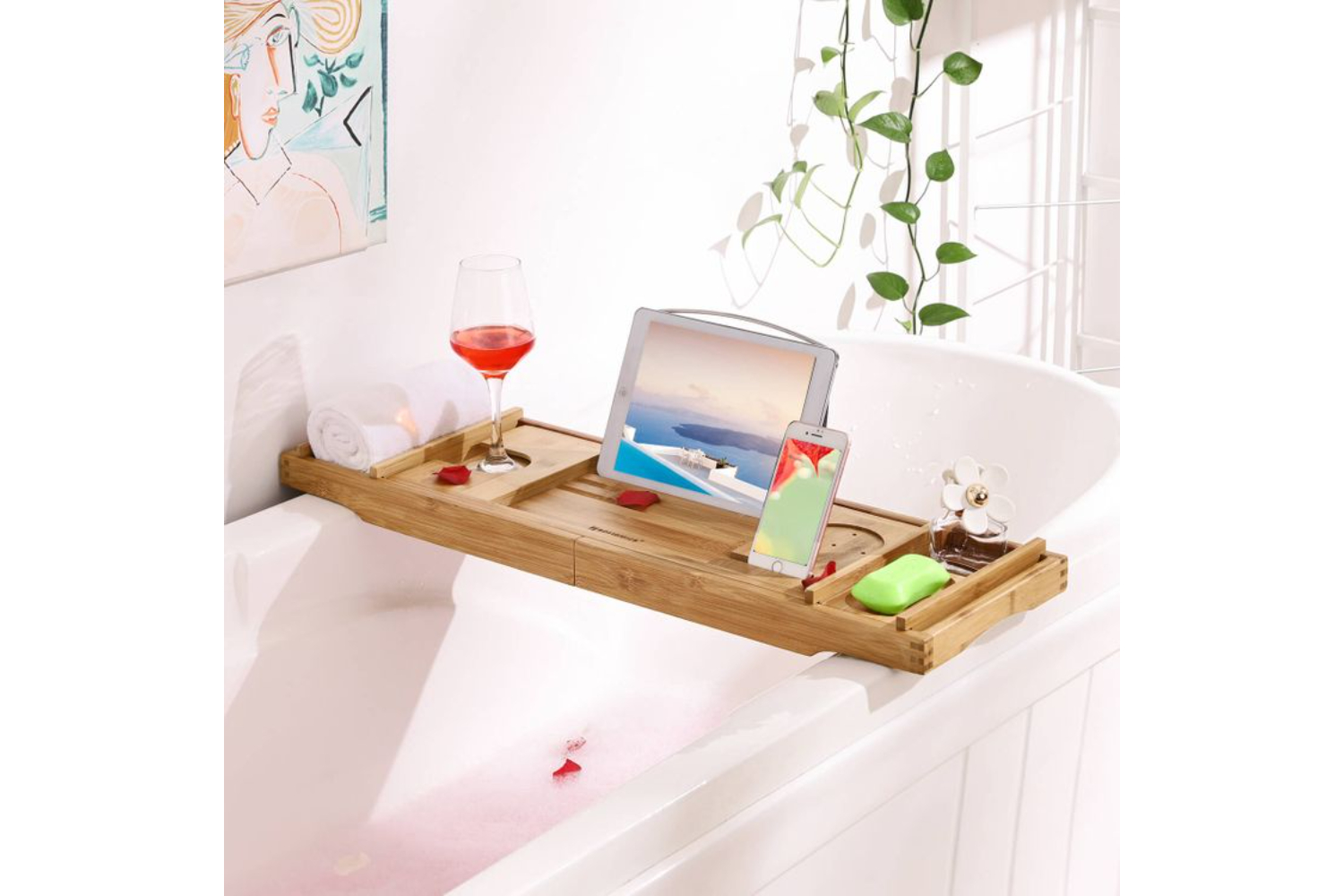 Songmics BCB88Y Bamboo Bathtub Shelf