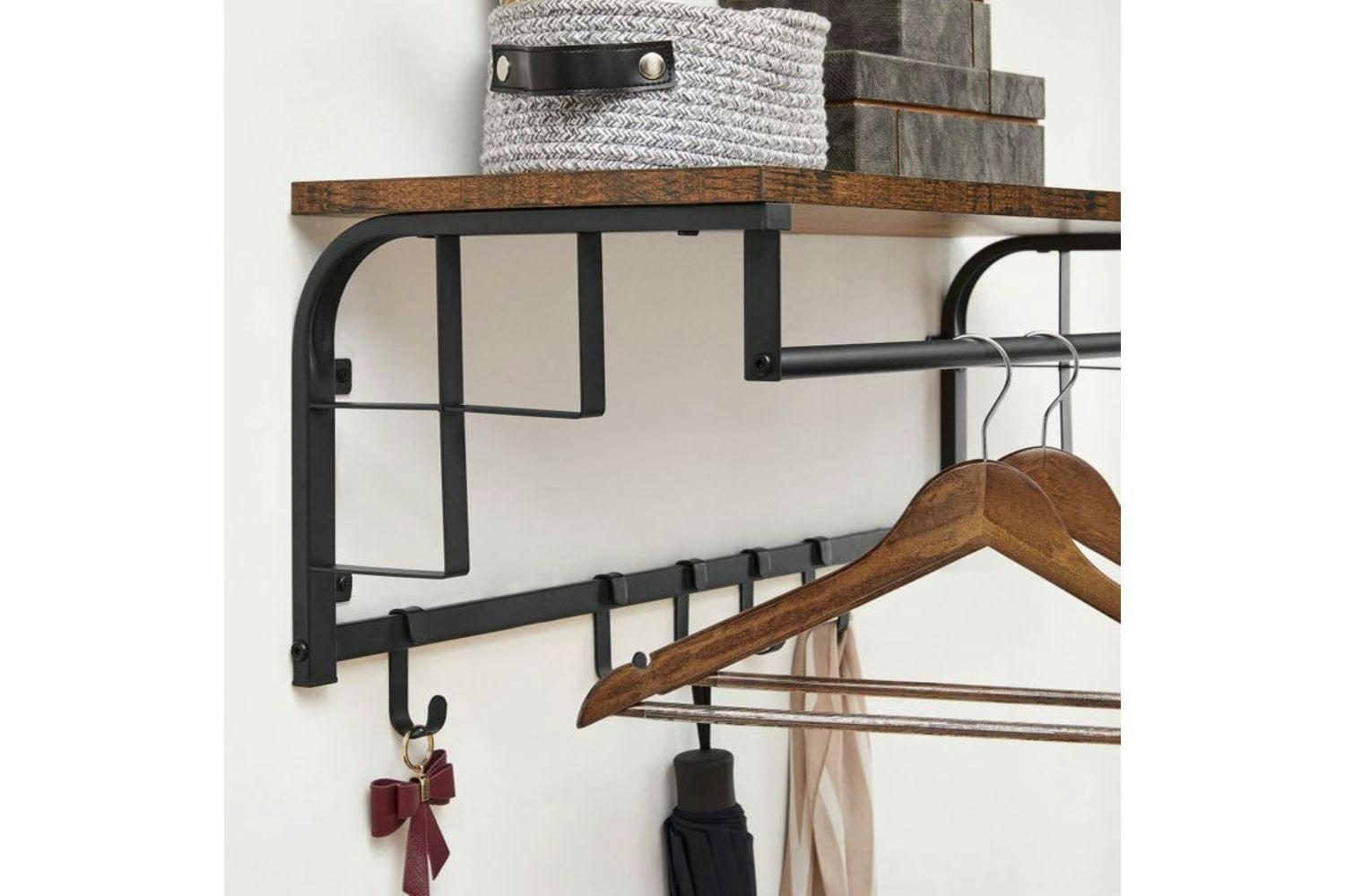 VASAGLE Wall-Mounted Coat Rack, Wall Hook Rack with Hanging Rod, Storage  Shelf, Laundry Room Shelf with Hooks, for Entryway, Bathroom