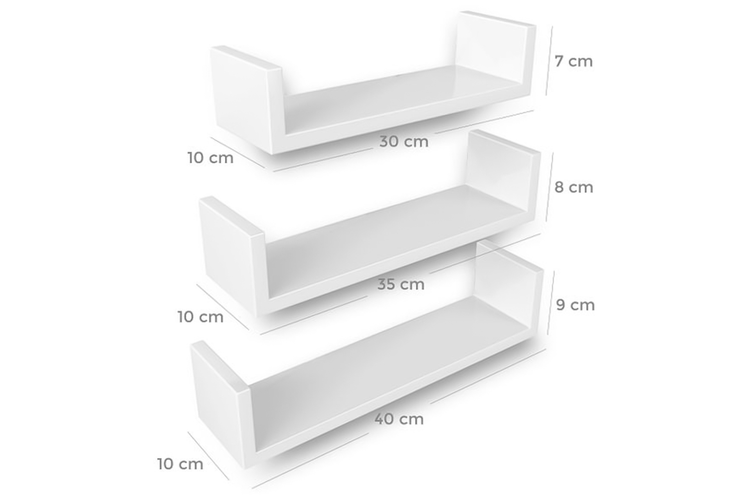 Songmics LWS40WT Floating Shelves Set of 3 White Ireland