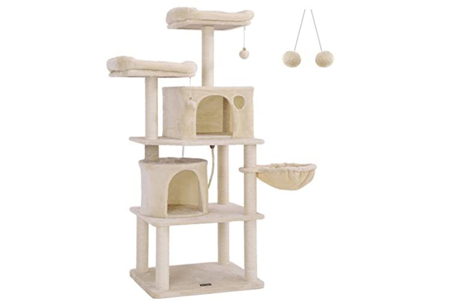 Feandrea PCT90M Scratching Post 2 Caves Cat Tree | Beige