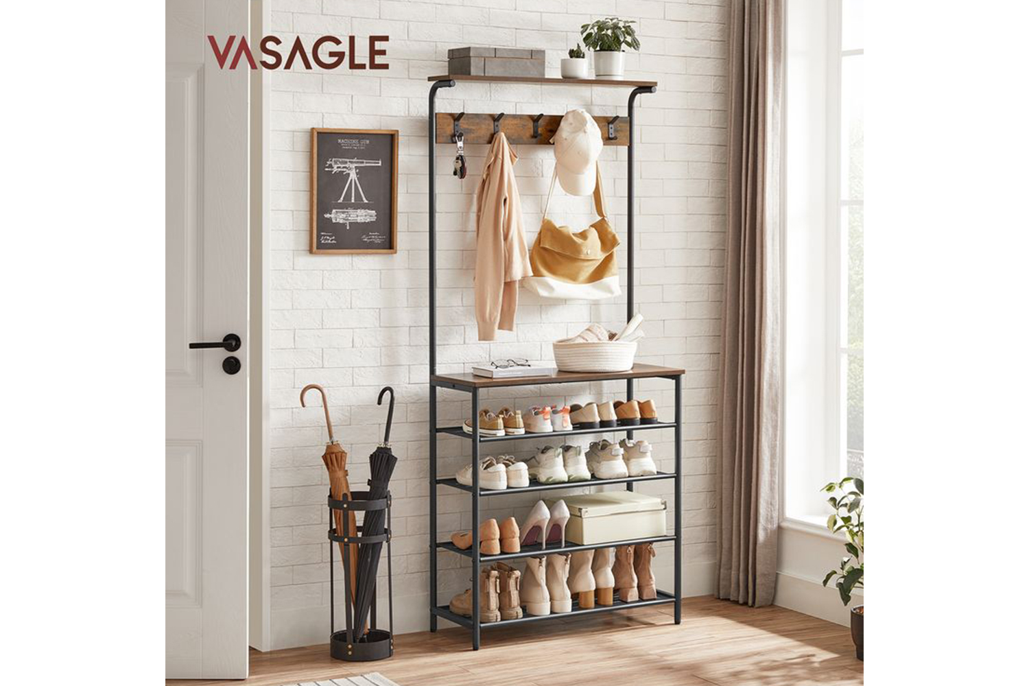 Vasagle HSR408B01 Coat Stand with Shoe Rack