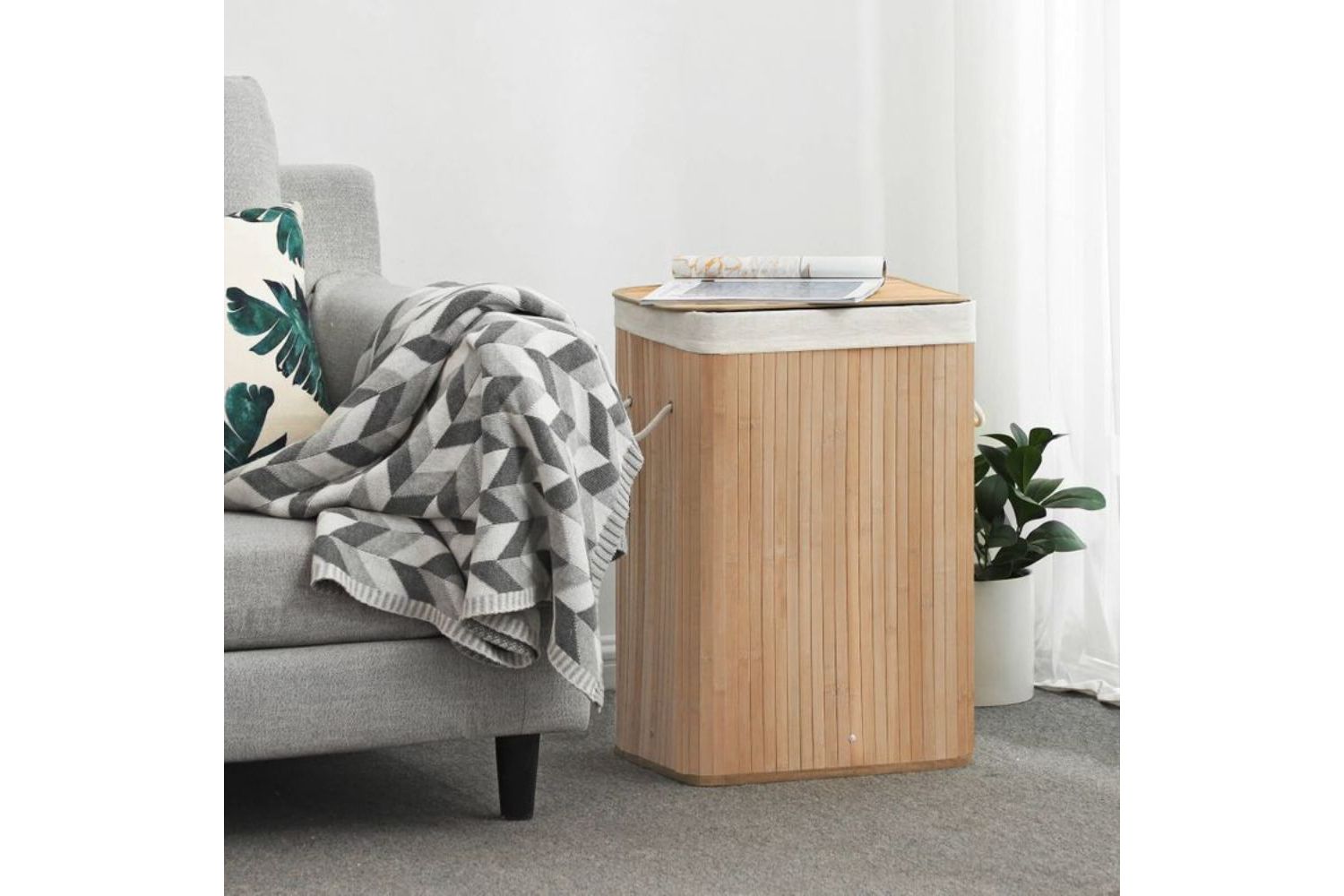 Songmics LCB10Y Laundry Bin Bamboo 72 L