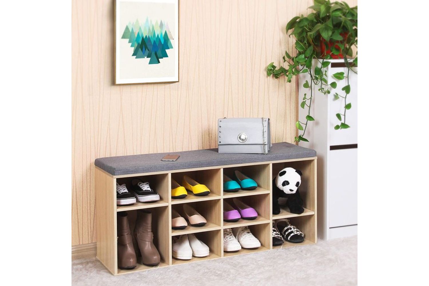 Vasagle LHS10NL Padded Shoe Bench in Natural Grey