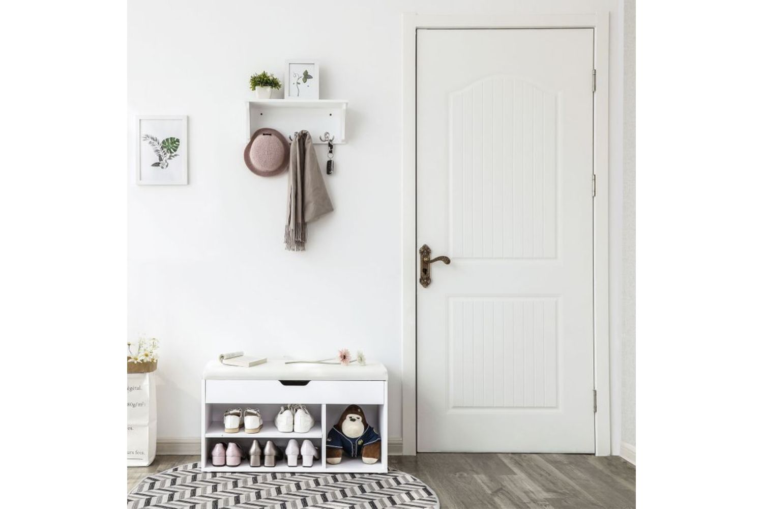 Vasagle LHS30W Padded Shoe Bench 3 Compartments | White