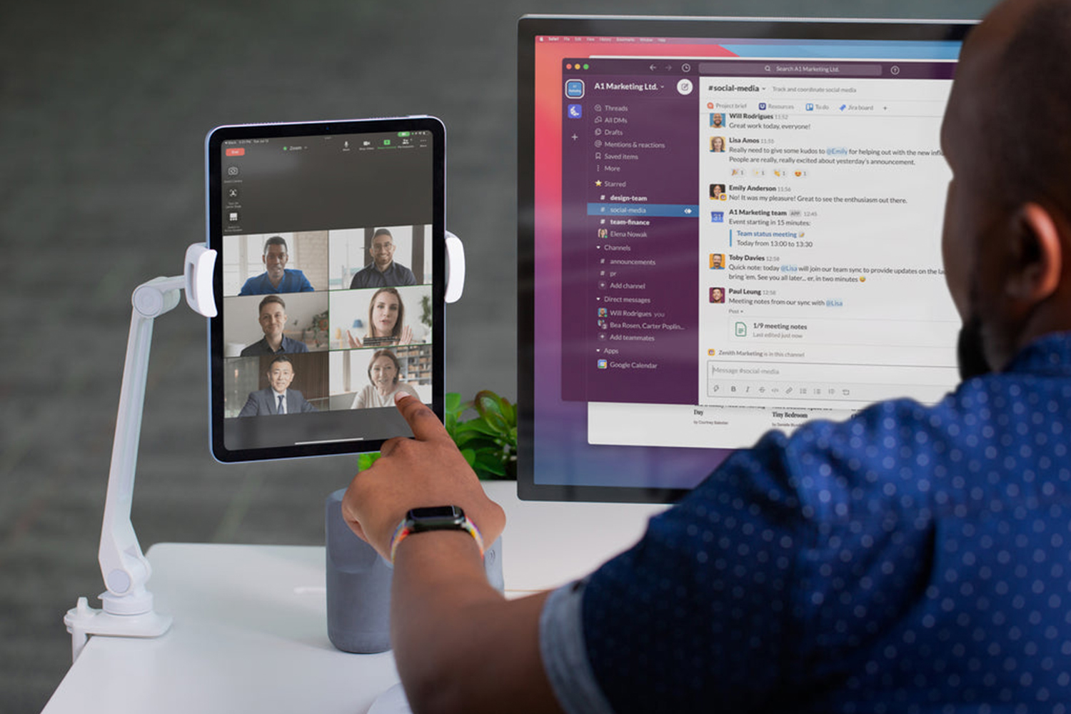 Twelvesouth Hoverbar Duo Tablet Stand | Matte White