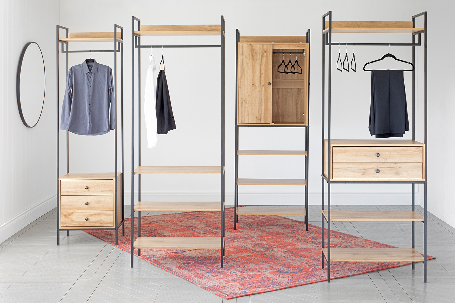Zion Open Wardrobe | 2 Drawer Robe | Oak Effect