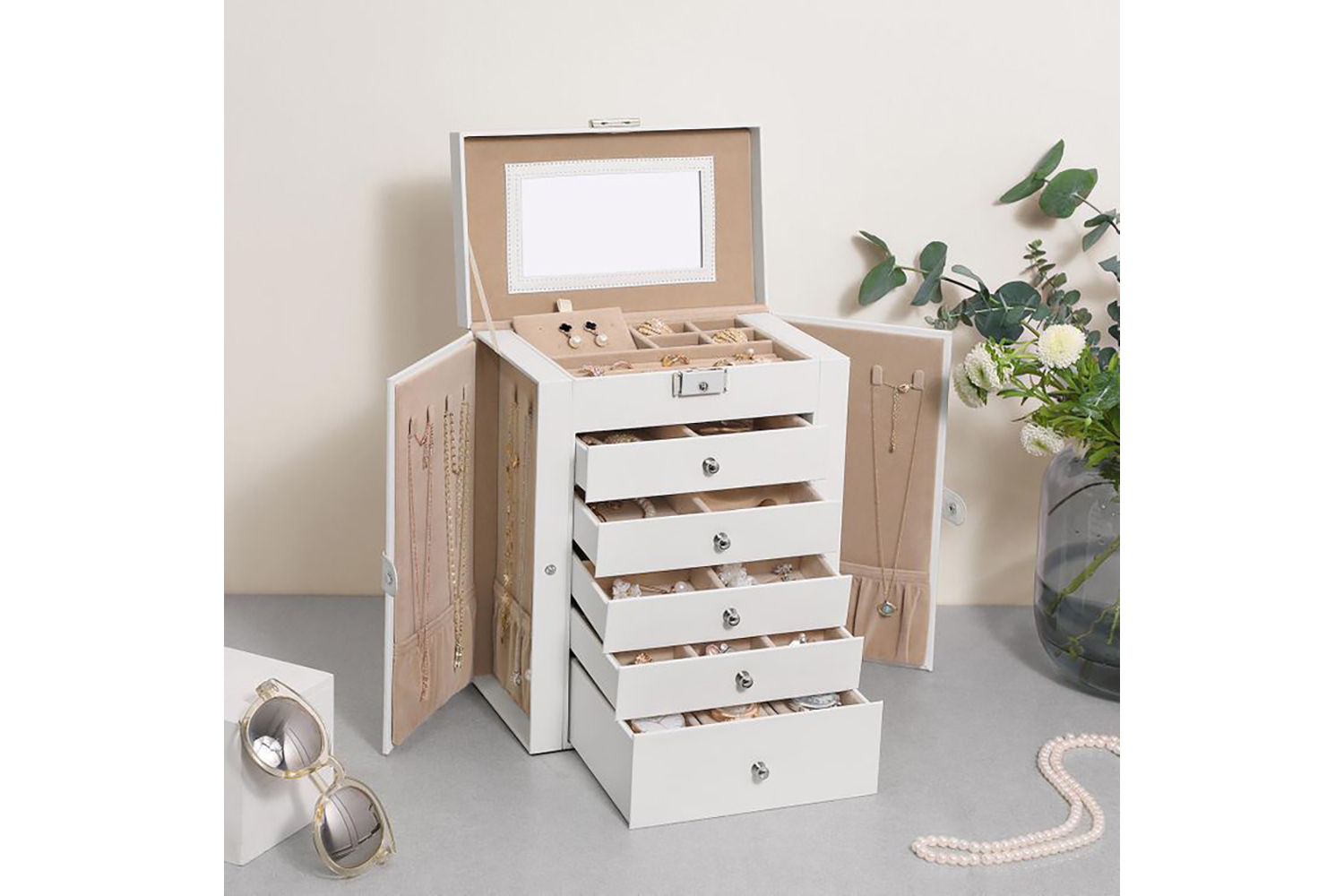 Songmics JBC152W01 Jewelry Box with 6 Level
