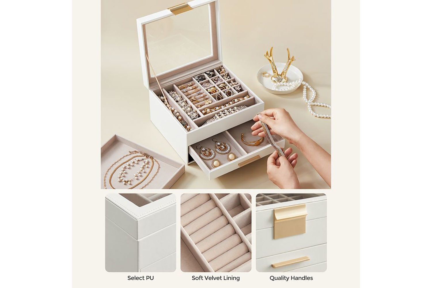 Songmics JBC239WT Jewelry Box with 3 Level