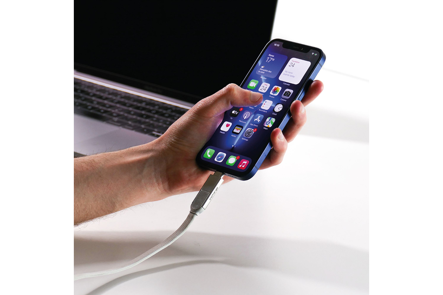 Rolling Square inCharge XL Cable | Glacier White | 0.3m