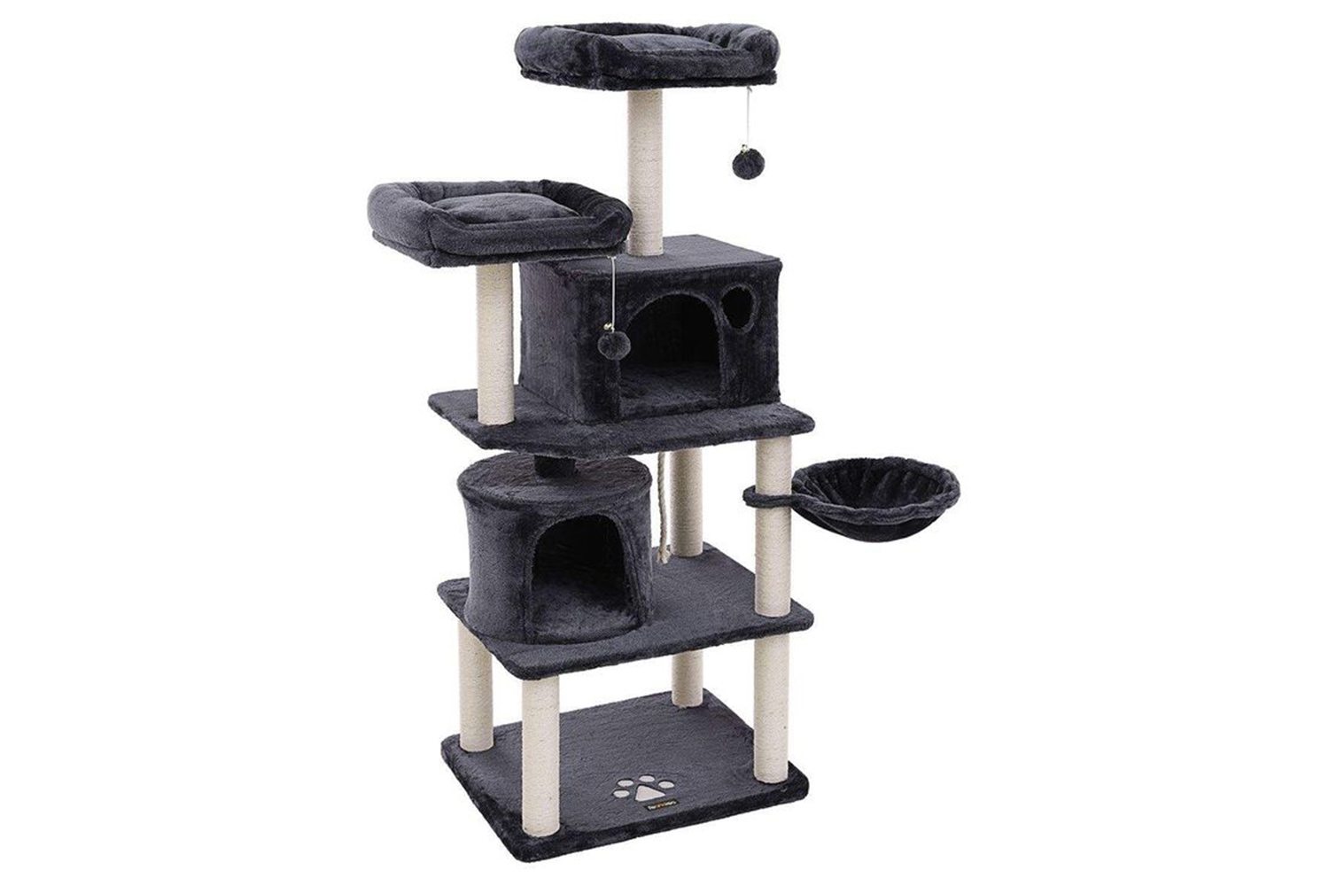 Feandrea PCT90G Scratching Post Cat Tree with 2 Holes | Smoky Grey