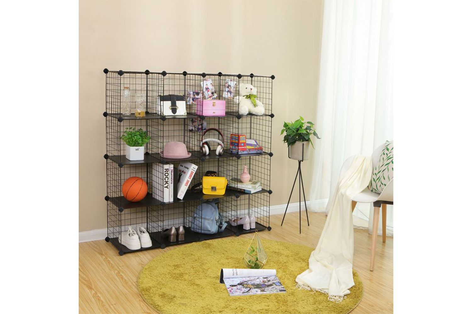 Songmics LPI44H 16 Lattice Cubes Boltless Shelf | Black