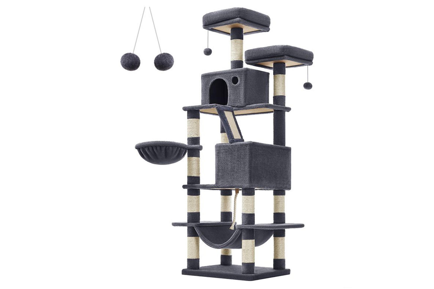 Feandrea PCT165G01 Scratching Post Cat Tree with 2 Caves