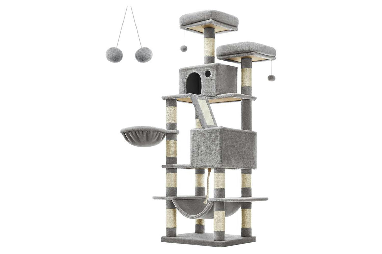 Feandrea PCT165W01 Scratching Post Cat Tree with 2 Caves