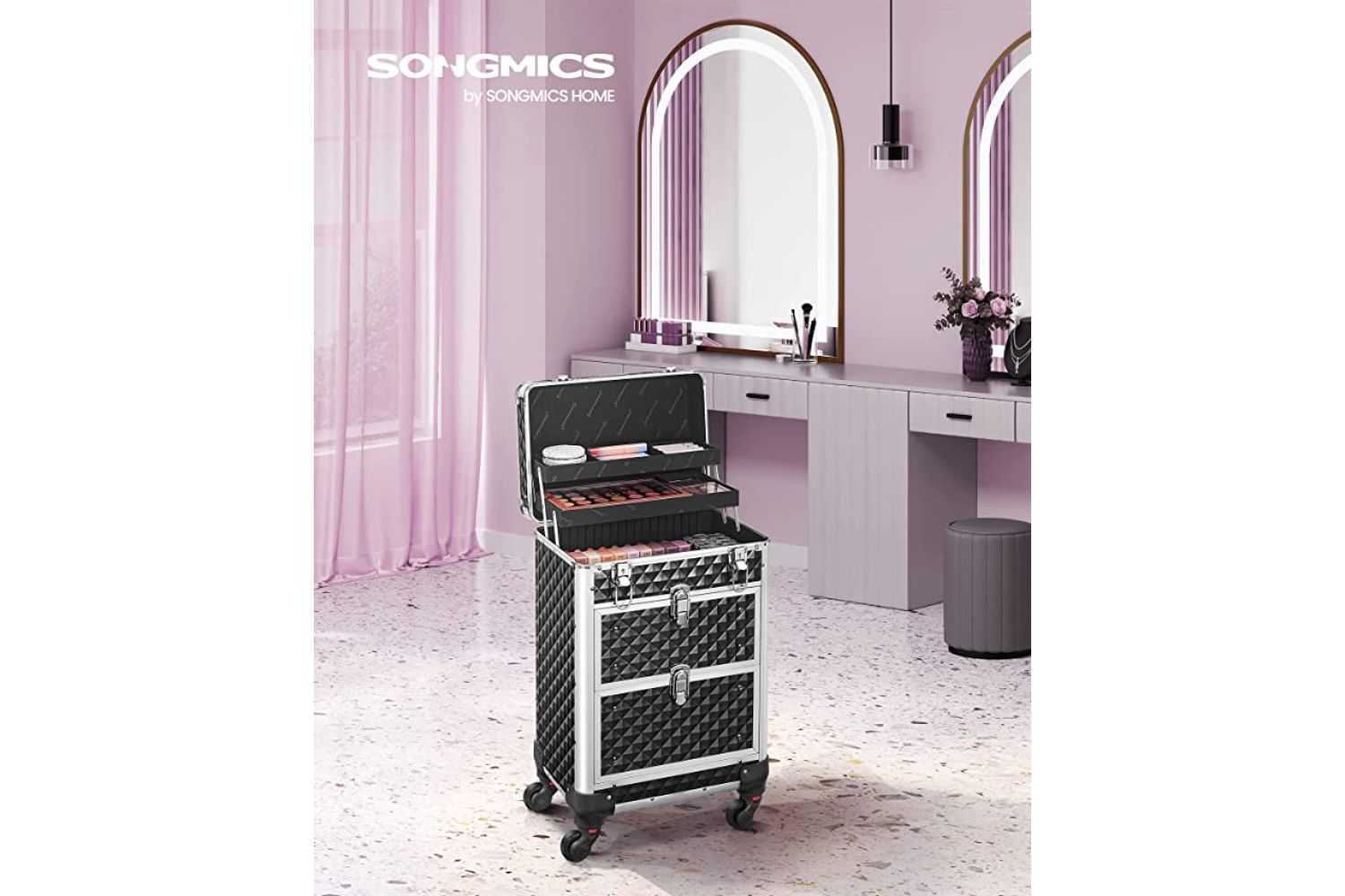 Songmics  JHZ08BK Lockable Makeup Case Rolling Trolley