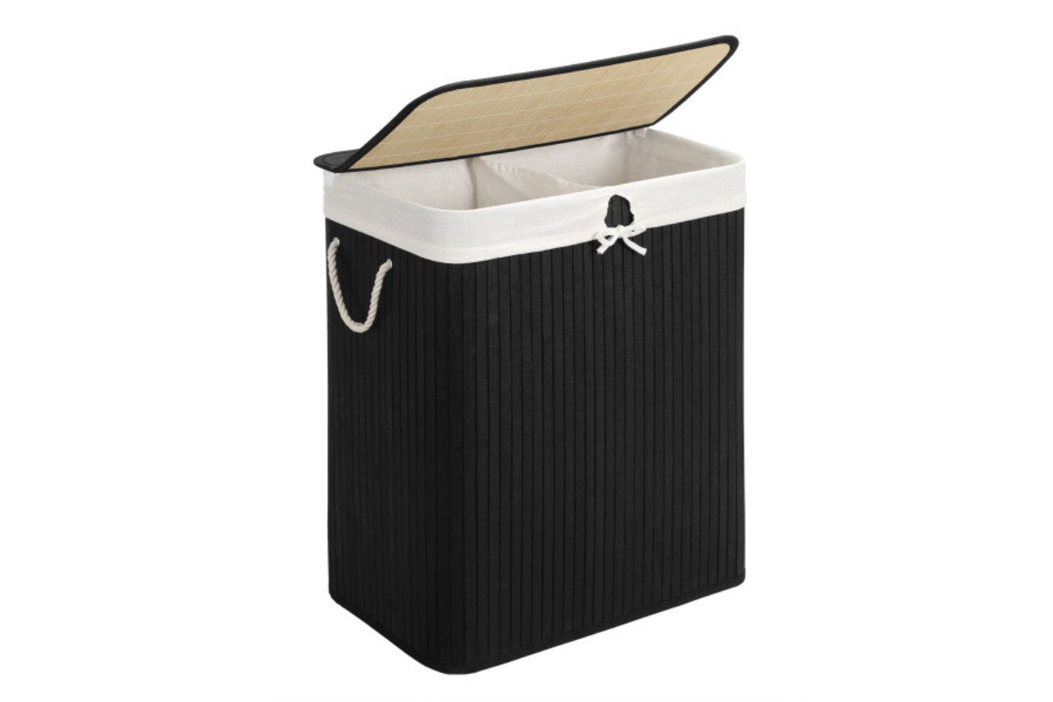 Songmics LCB64BK Bamboo Laundry Basket with 2 Compartments
