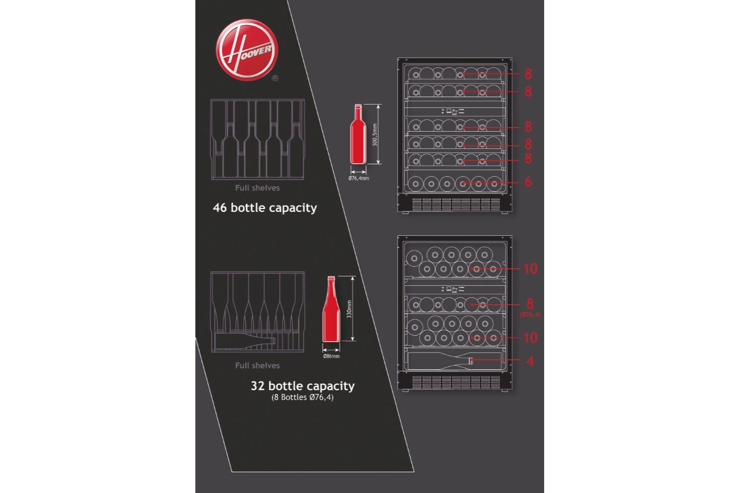 Hoover Freestanding 46 Bottles Wine Cooler HWCB60UK/N Ireland