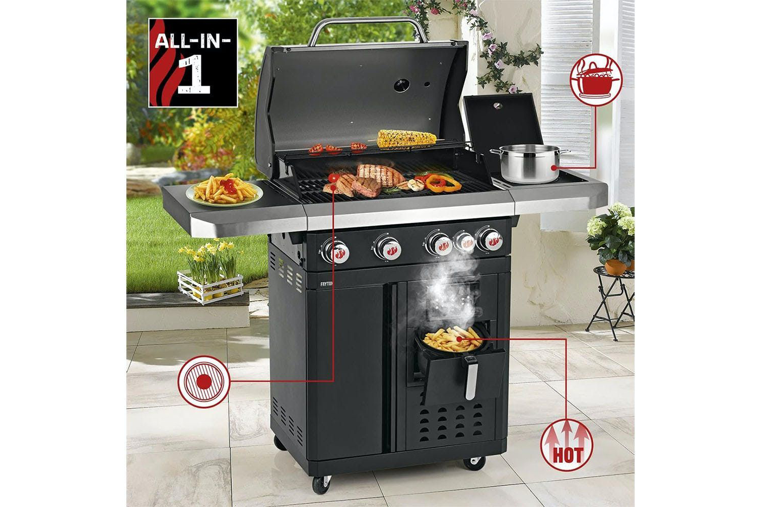 Landmann 6601 Fryton 4.1 Cook Gas BBQ with Integrated 3.5L Hot Air Fryer