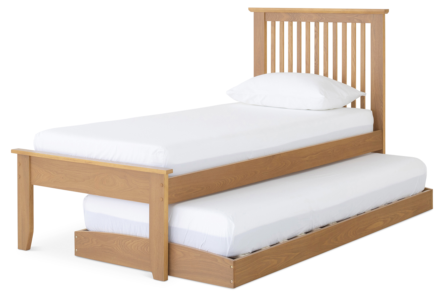 Wooden single bed clearance with pull out