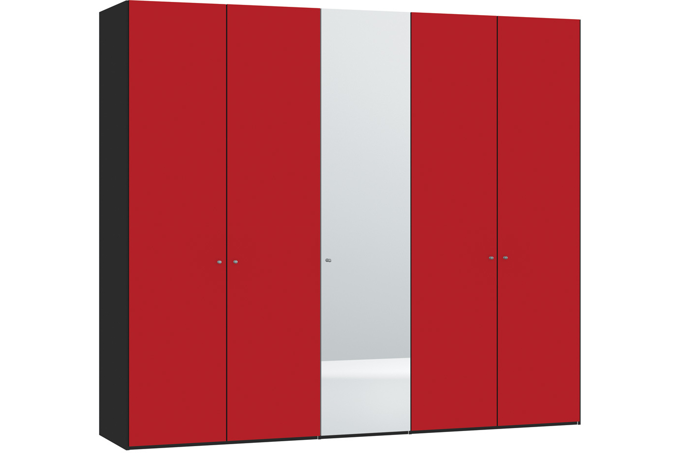 Skye Hinged 5 Door Wardrobe 253Cm | Red Glass Matt + Mirror