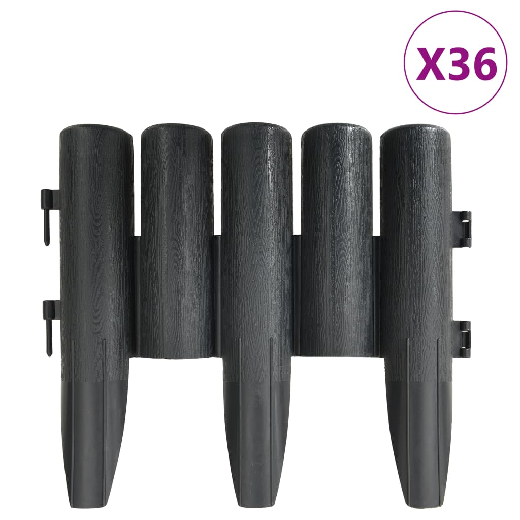 vidaXL 314681 Lawn Edgings 36 Pcs Anthracite 10 M Pp