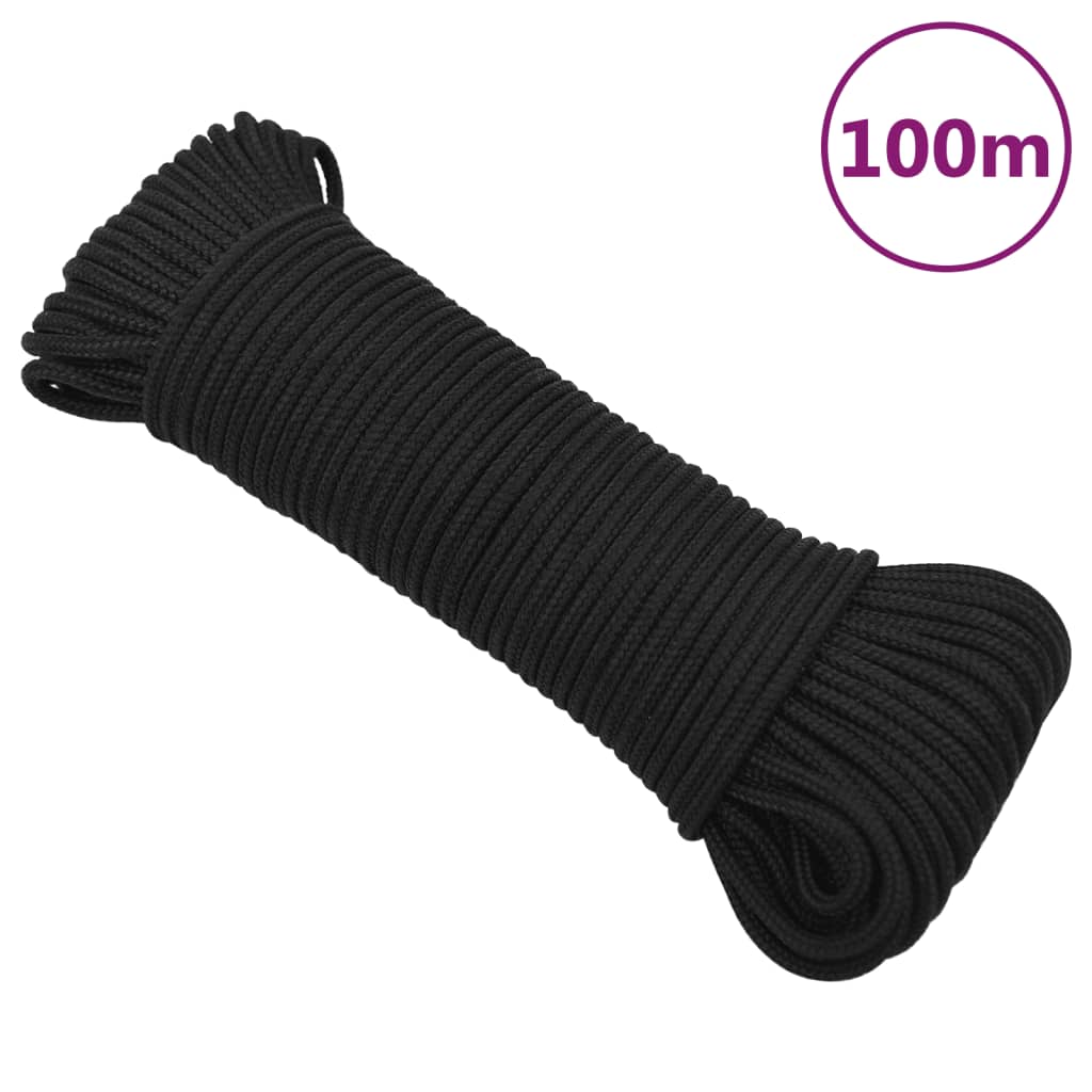 vidaXL 152483 Boat Rope Full Black 3mm 100 M Polypropylene