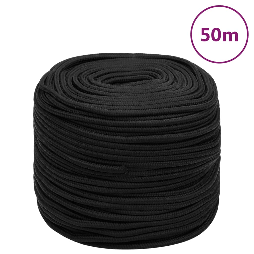 vidaXL 152502 Boat Rope Full Black 8mm 50 M Polypropylene