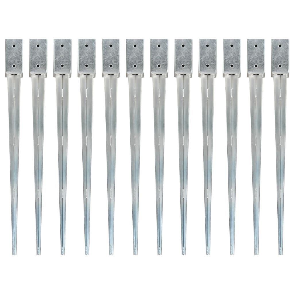 vidaXL 145406 Ground Spikes 12 Pcs Silver 7x7x90cm Galvanised Steel
