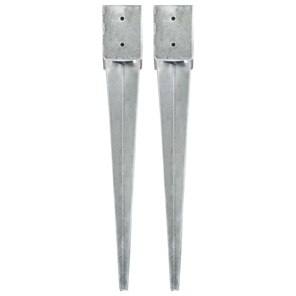 vidaXL 145419 Ground Spikes 2 Pcs Silver 10x10x76cm Galvanised Steel