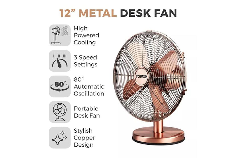 Tower 12" Portable Metal Desk Fan | TOWT605000C | Copper