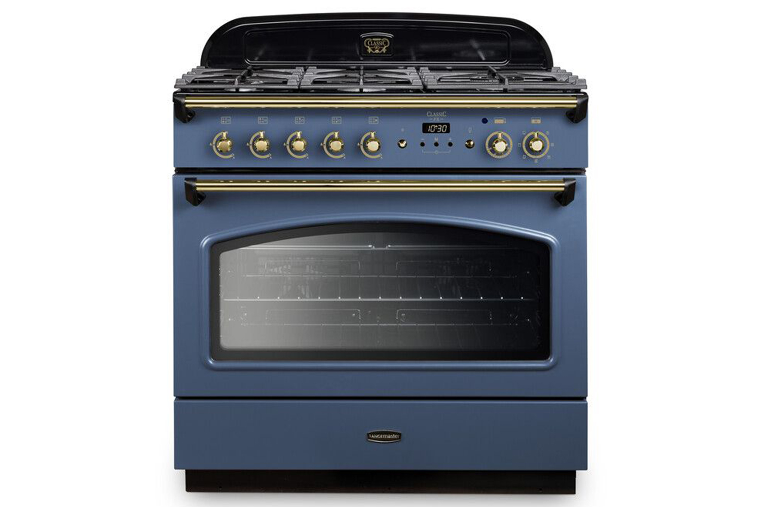 Rangemaster Classic FX 90cm Dual Fuel Range Cooker with Brass Trim | CLAS90FXDFFSB/B | Stone Blue
