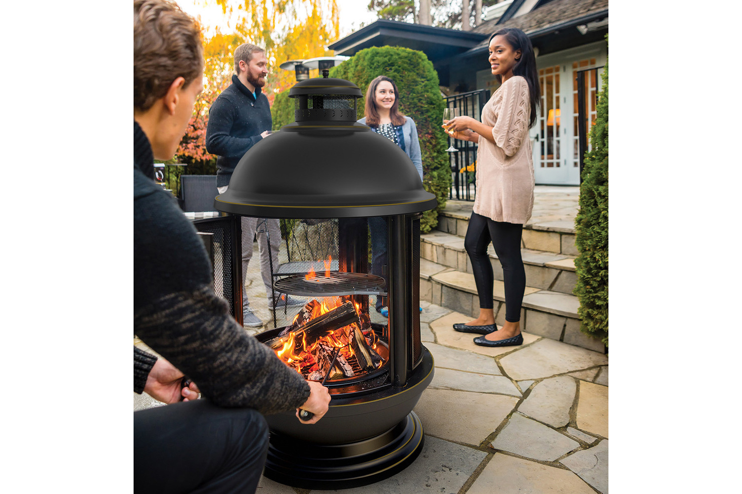 Haloo Apollo Outdoor Wood Burning Garden Fire Pit with Chiminea Fireplace