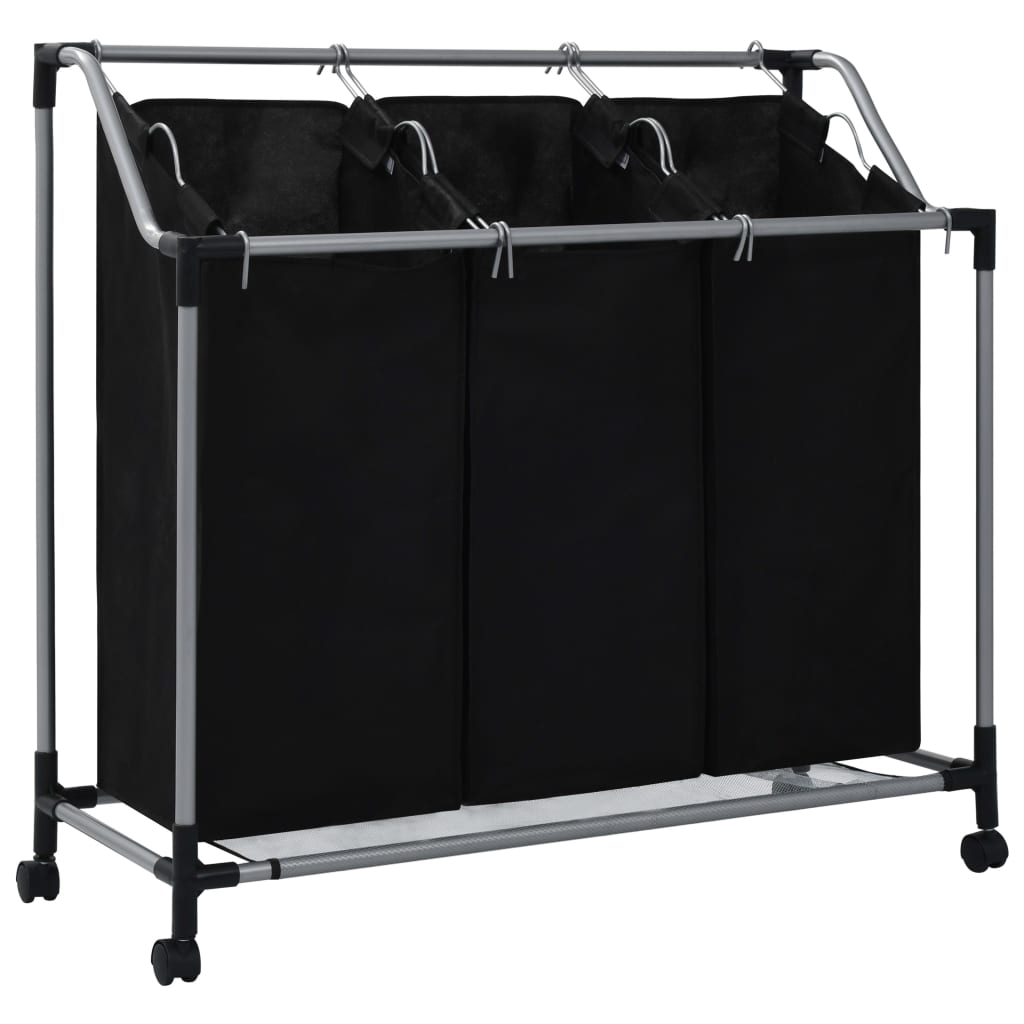 vidaXL 282426 Laundry Sorter With 3 Bags Black Steel