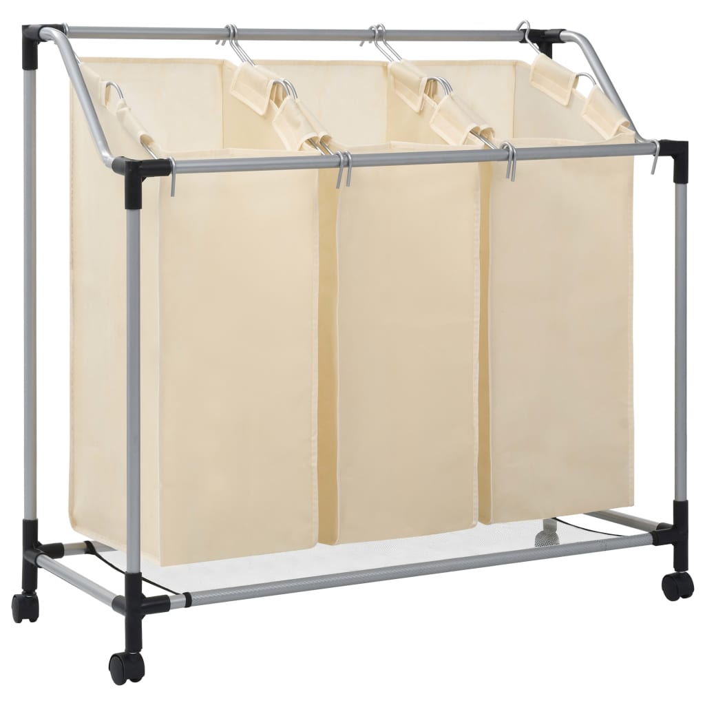 vidaXL 282427 Laundry Sorter With 3 Bags Cream Steel