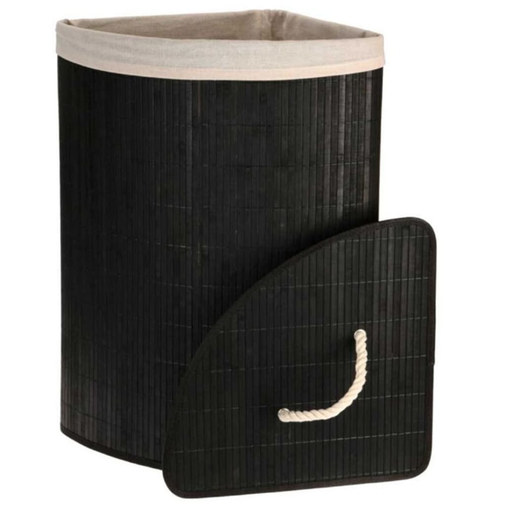 Bathroom Solutions 443271 Corner Laundry Basket Bamboo Black