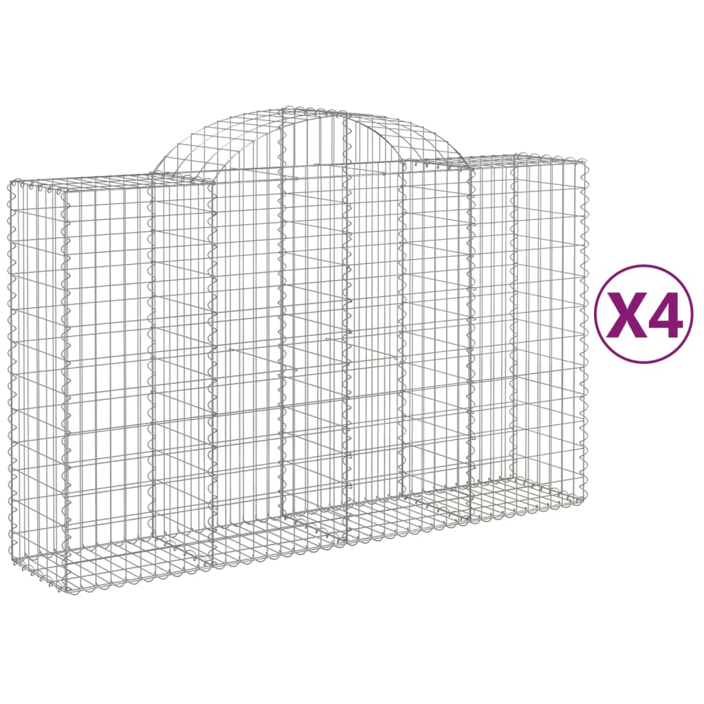 vidaXL 3146343 Arched Gabion Baskets 4 Pcs 200x50x120/140cm Galvanised Iron
