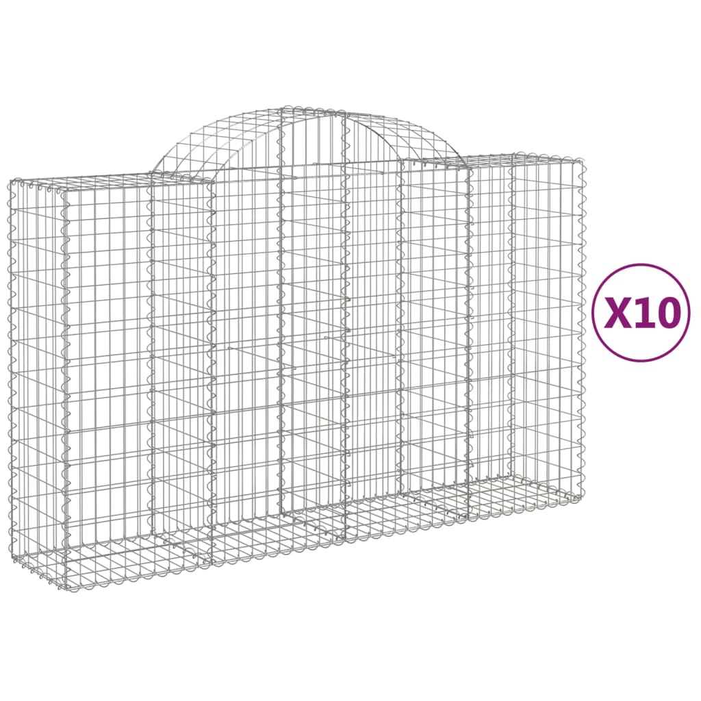 vidaXL 3146349 Arched Gabion Baskets 10 Pcs 200x50x120/140cm Galvanised Iron