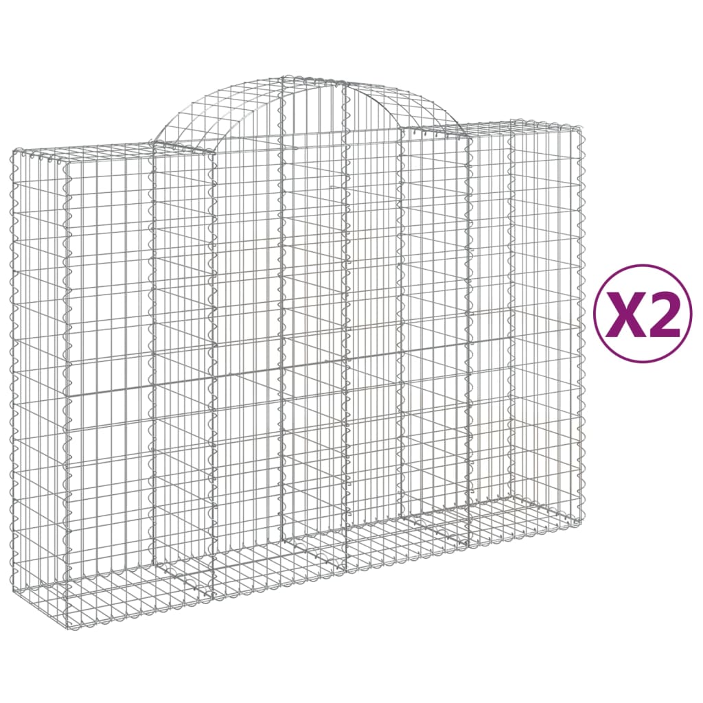 vidaXL 3146362 Arched Gabion Baskets 2 Pcs 200x50x140/160cm Galvanised Iron