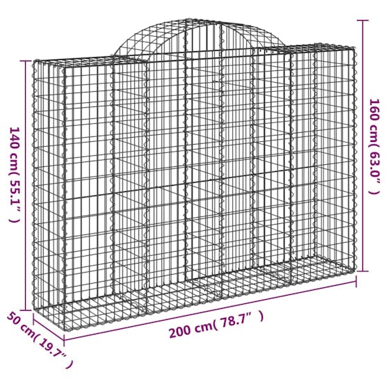 Vidaxl 3146363 Arched Gabion Baskets 3 Pcs 200x50x140/160 Cm Galvanised Iron