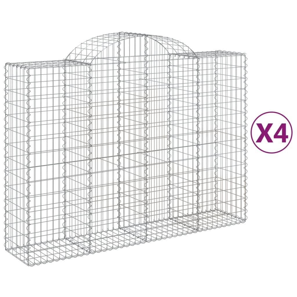 vidaXL 3146364 Arched Gabion Baskets 4 Pcs 200x50x140/160cm Galvanised Iron