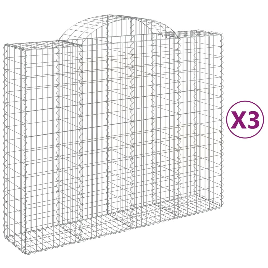 vidaXL 3146384 Arched Gabion Baskets 3 Pcs 200x50x160/180cm Galvanised Iron