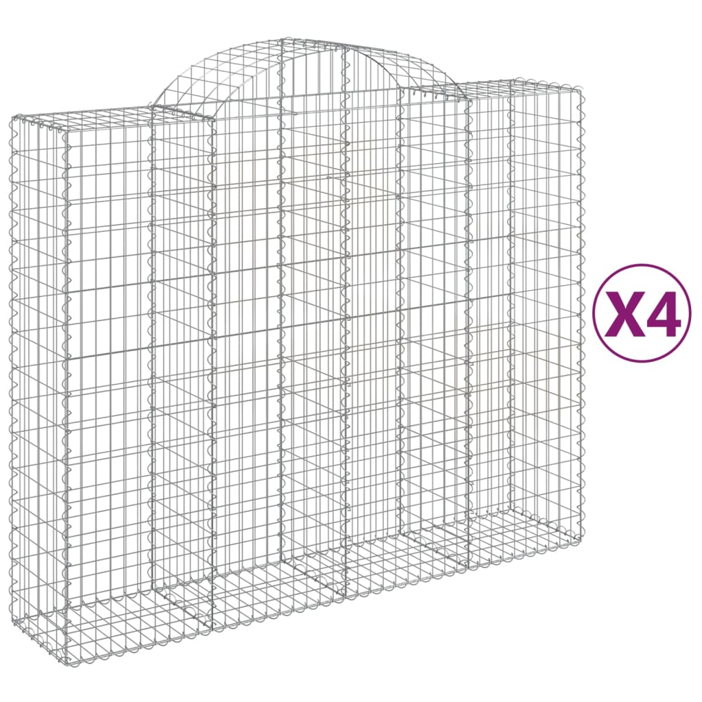 vidaXL 3146385 Arched Gabion Baskets 4 Pcs 200x50x160/180cm Galvanised Iron