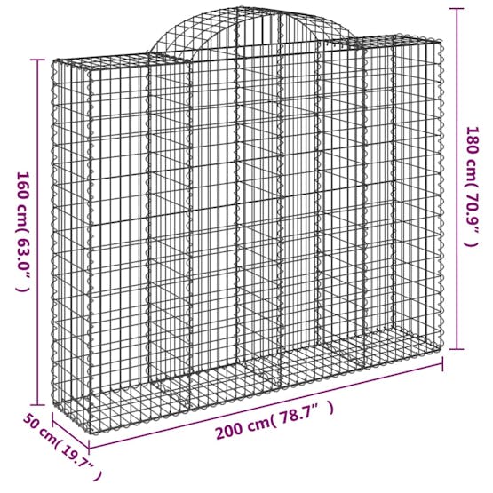 Vidaxl 3146385 Arched Gabion Baskets 4 Pcs 200x50x160/180 Cm Galvanised Iron