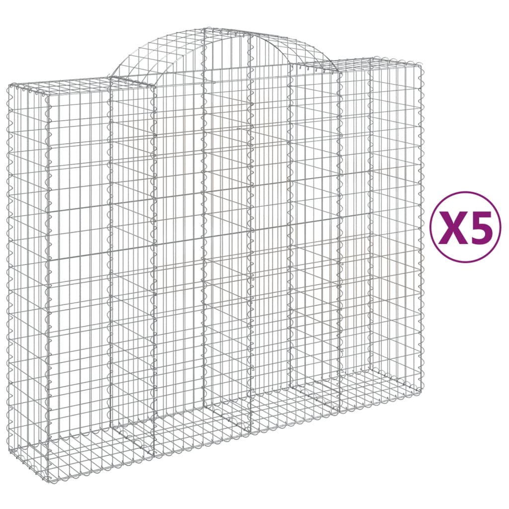 vidaXL 3146386 Arched Gabion Baskets 5 Pcs 200x50x160/180cm Galvanised Iron