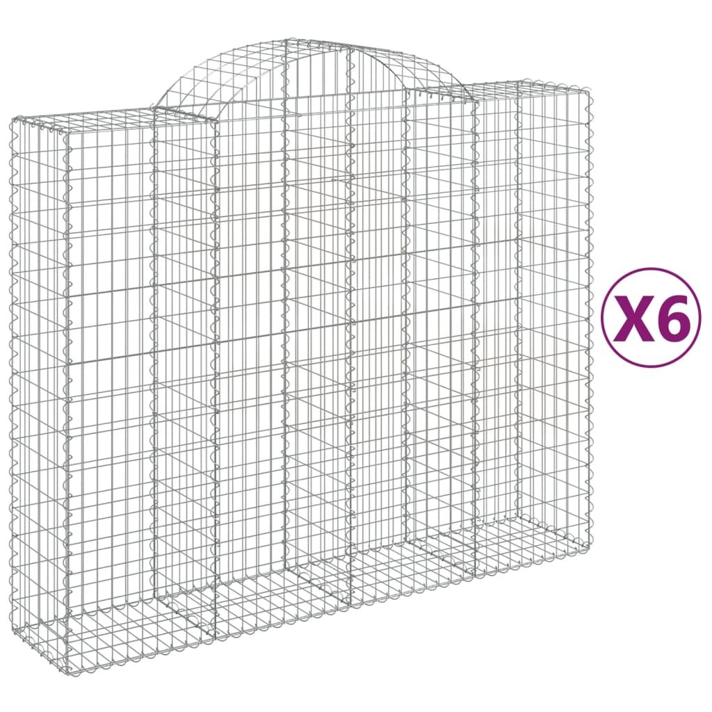 vidaXL 3146387 Arched Gabion Baskets 6 Pcs 200x50x160/180cm Galvanised Iron