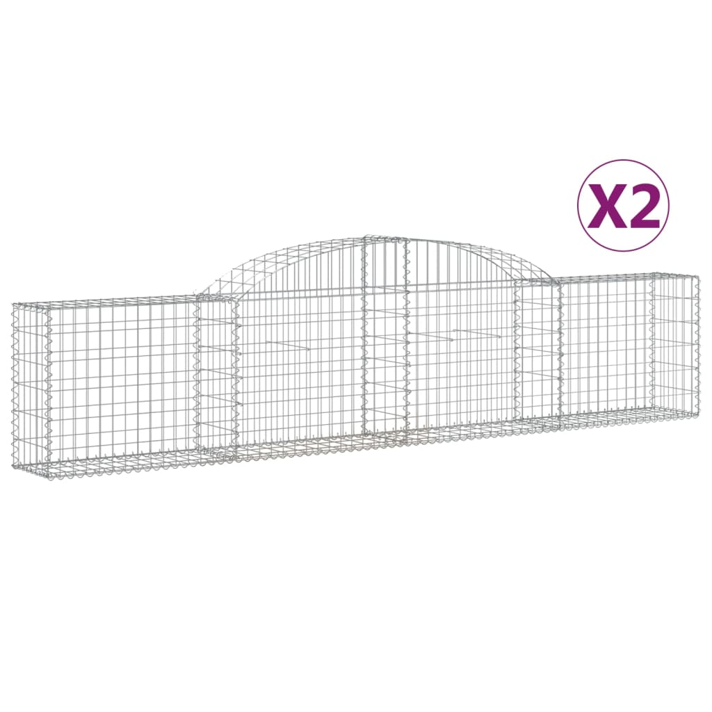vidaXL 3146485 Arched Gabion Baskets 2 Pcs 300x30x60/80cm Galvanised Iron
