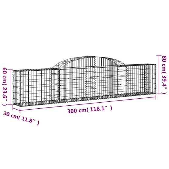 Vidaxl 3146488 Arched Gabion Baskets 5 Pcs 300x30x60/80 Cm Galvanised Iron