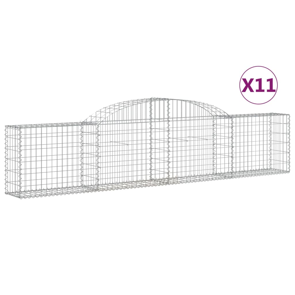 vidaXL 3146494 Arched Gabion Baskets 11 Pcs 300x30x60/80cm Galvanised Iron