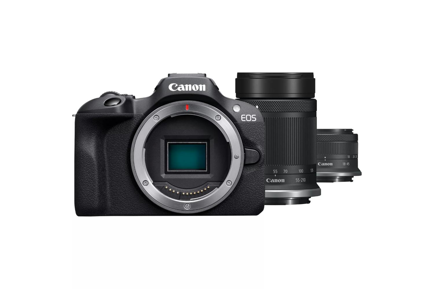 Canon EOS R100 + RF-S 18-45mm IS STM Lens + RF-S 55-210mm IS STM Lens Mirrorless Camera | Black