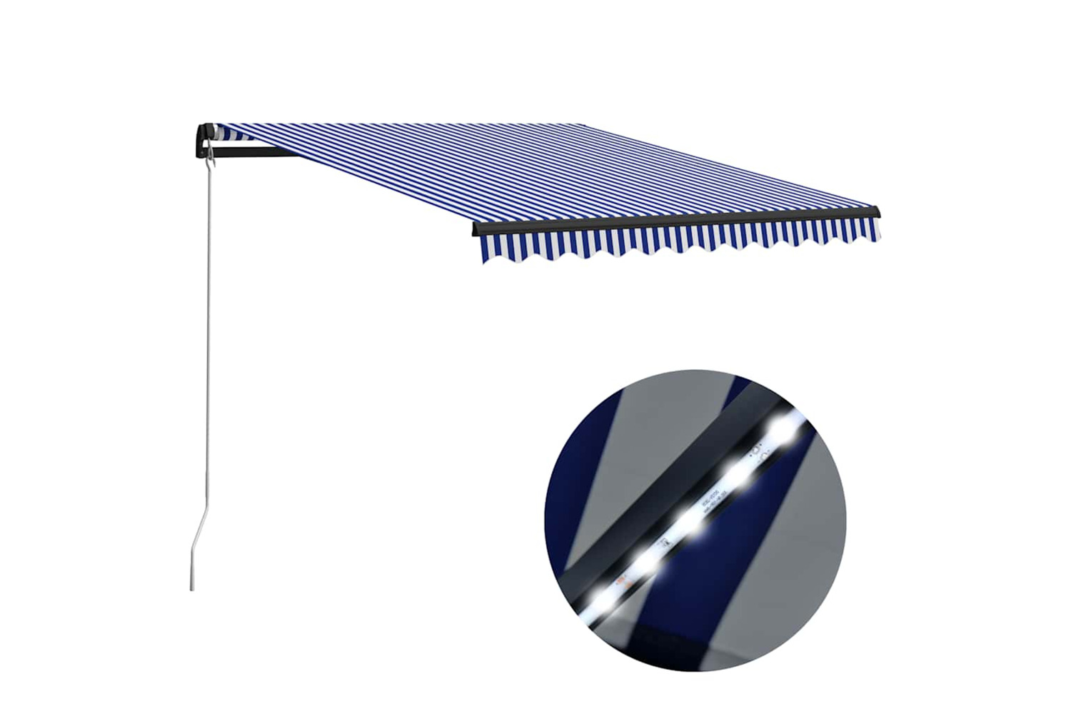 Vidaxl Manual Retractable Awning With Led 300x250 Cm Blue And White