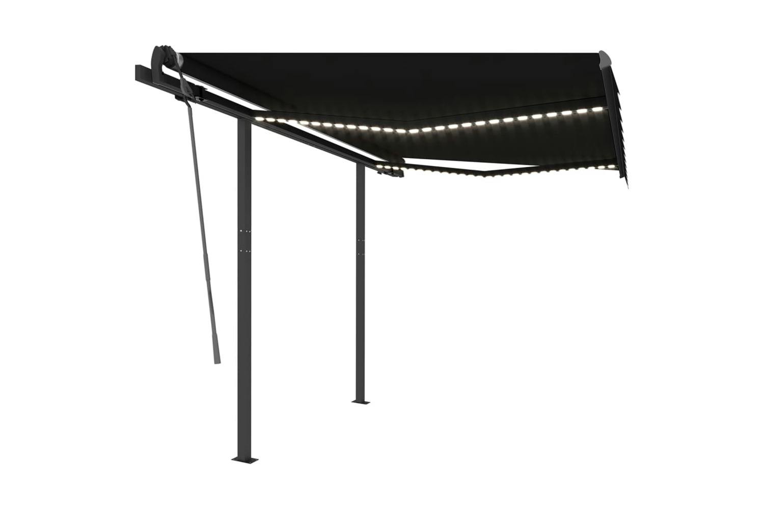 Vidaxl 3070104 Manual Retractable Awning With Led 3x2.5 M Anthracite